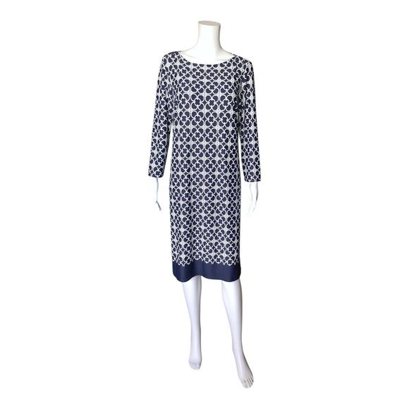 TALBOTS Womens Size Medium Blue White Patterned Boat Neck Long Sleeve Dress - Picture 1 of 7